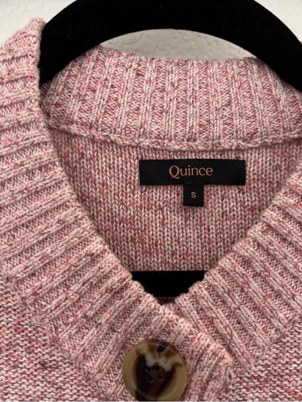Quince Blush Pink Heathered Button-Front Cropped Cardigan Sweater - Picture 3 of 9